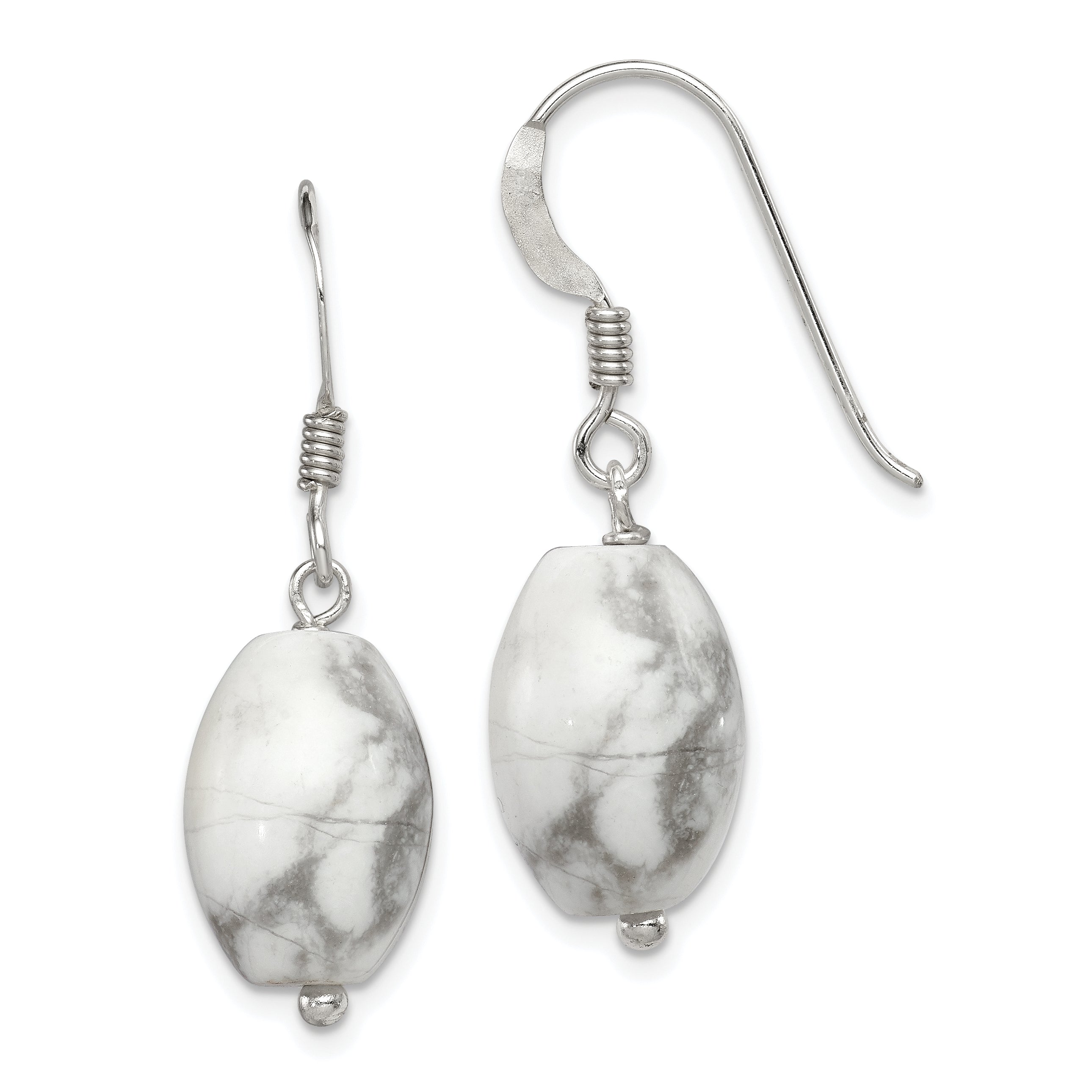Sterling Silver Polished Oval Howlite Dangle Earrings Main image