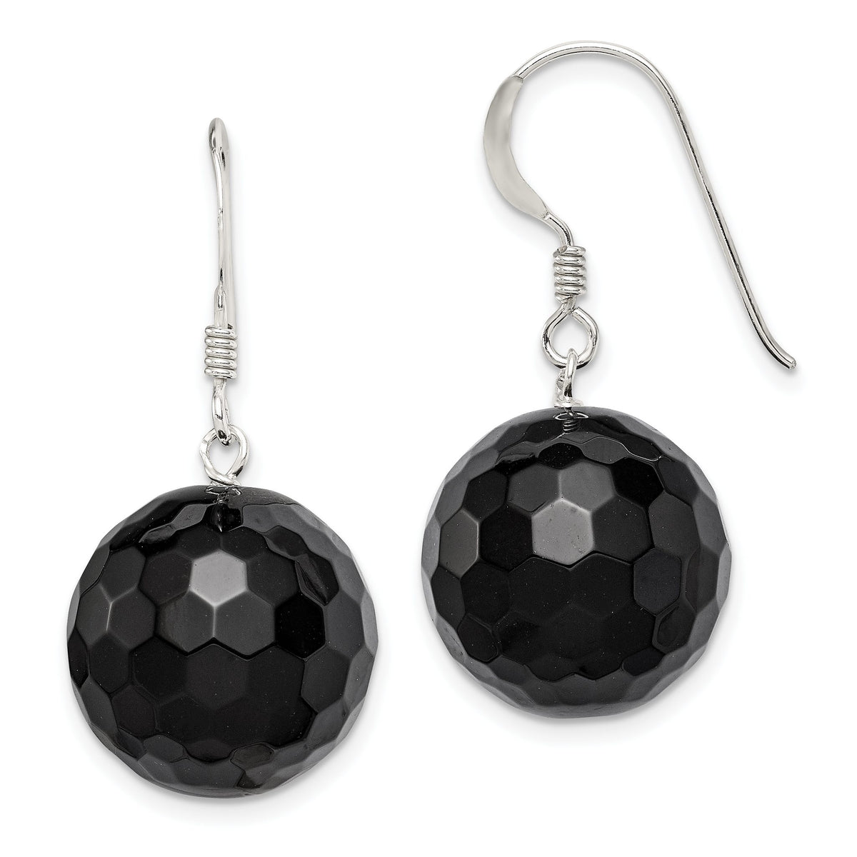Faceted Onyx Bead Dangle Earrings in Sterling Silver, 17mm - Sophia Jewelers Main image