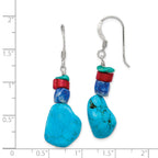 Sterling Silver Red Coral/Howlite/Lapis/Turquoise Dangle Earrings