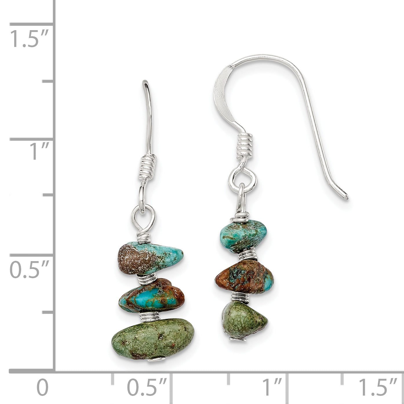 Sterling Silver Polished Three Turquoise Chip Dangle Earrings