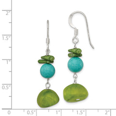 Sterling Silver Jade/Green Coral/Blue Dyed Howlite Dangle Earrings