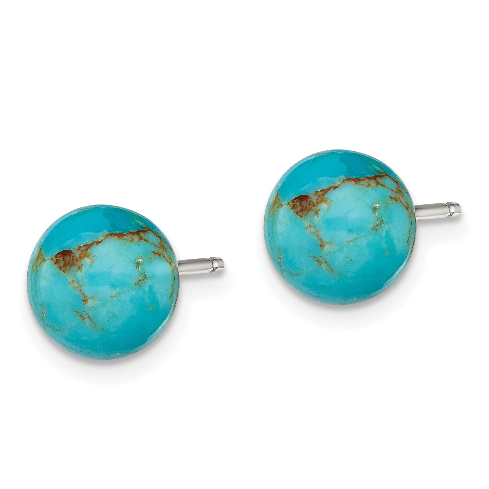 Sterling Silver Rhod-pltd 8-8.5mm Button Turquoise Post Earrings Secondary image