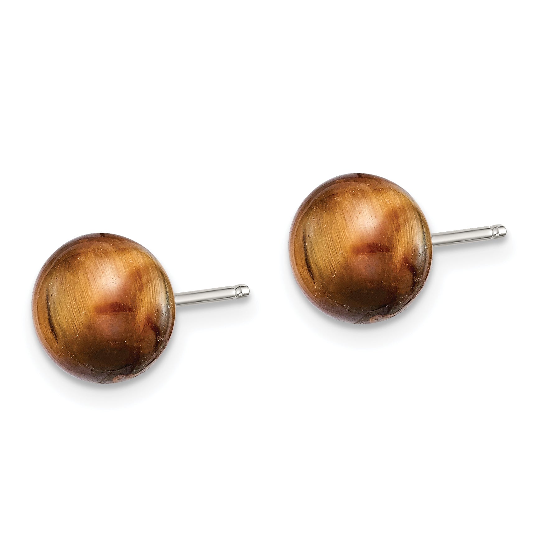 Sterling Silver Rhod-pltd 8-8.5mm Tiger's Eye Button Post Earrings Secondary image
