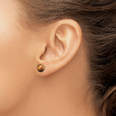 Sterling Silver Rhod-pltd 8-8.5mm Tiger's Eye Button Post Earrings