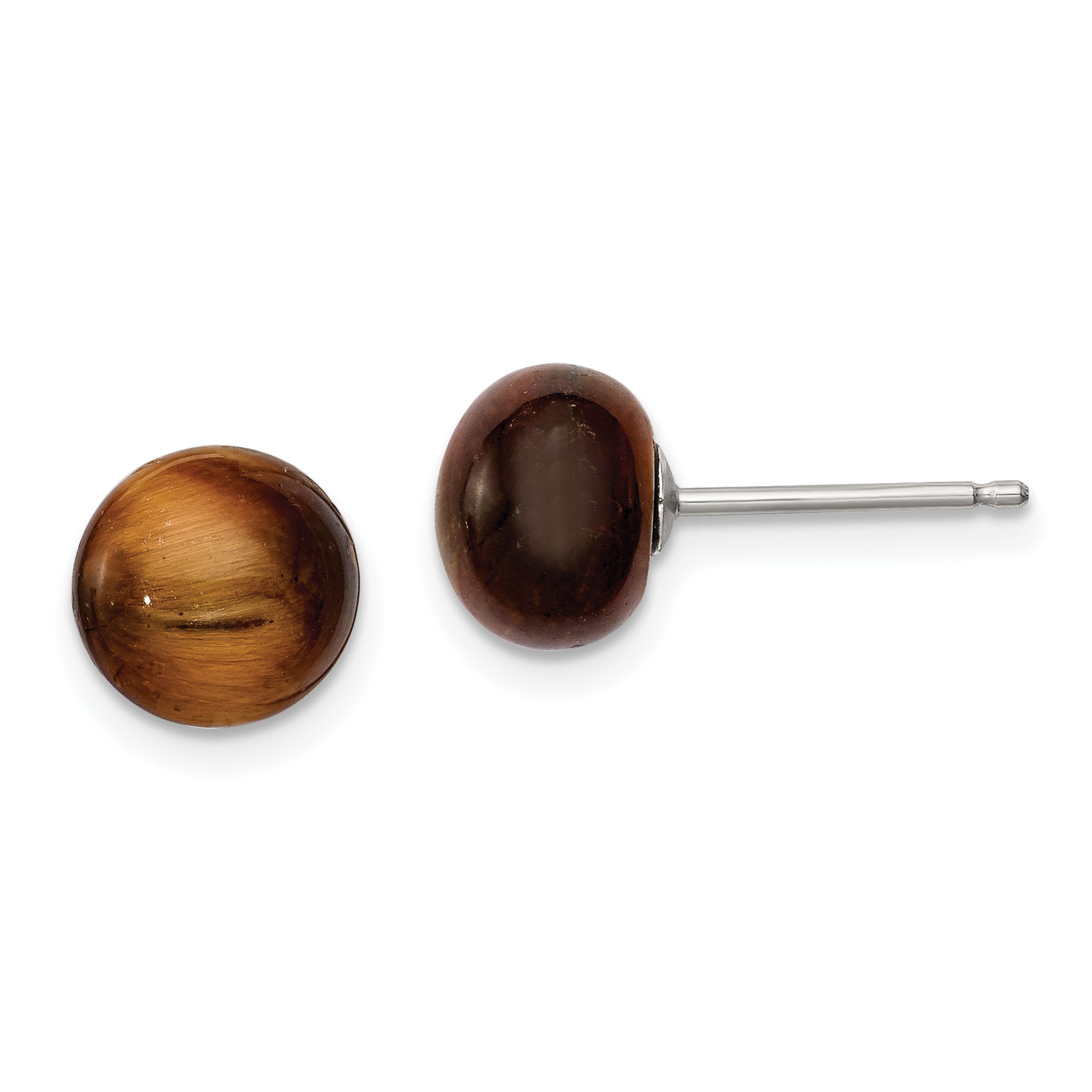 Sterling Silver Rhod-pltd 8-8.5mm Tiger's Eye Button Post Earrings Main image