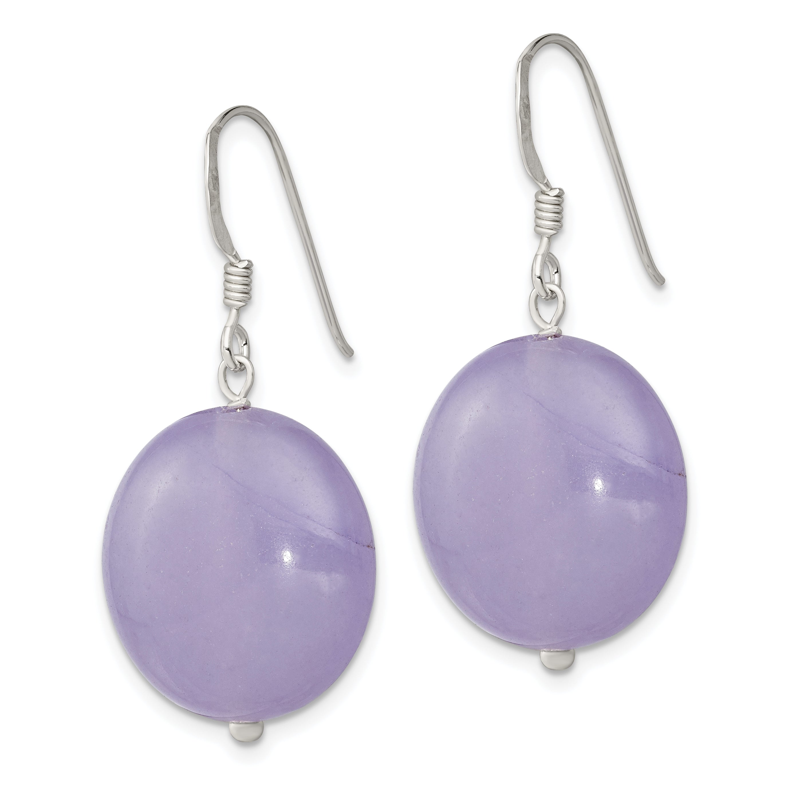Sterling Silver Polished Lavender Jade Circle Dangle Earrings Secondary image