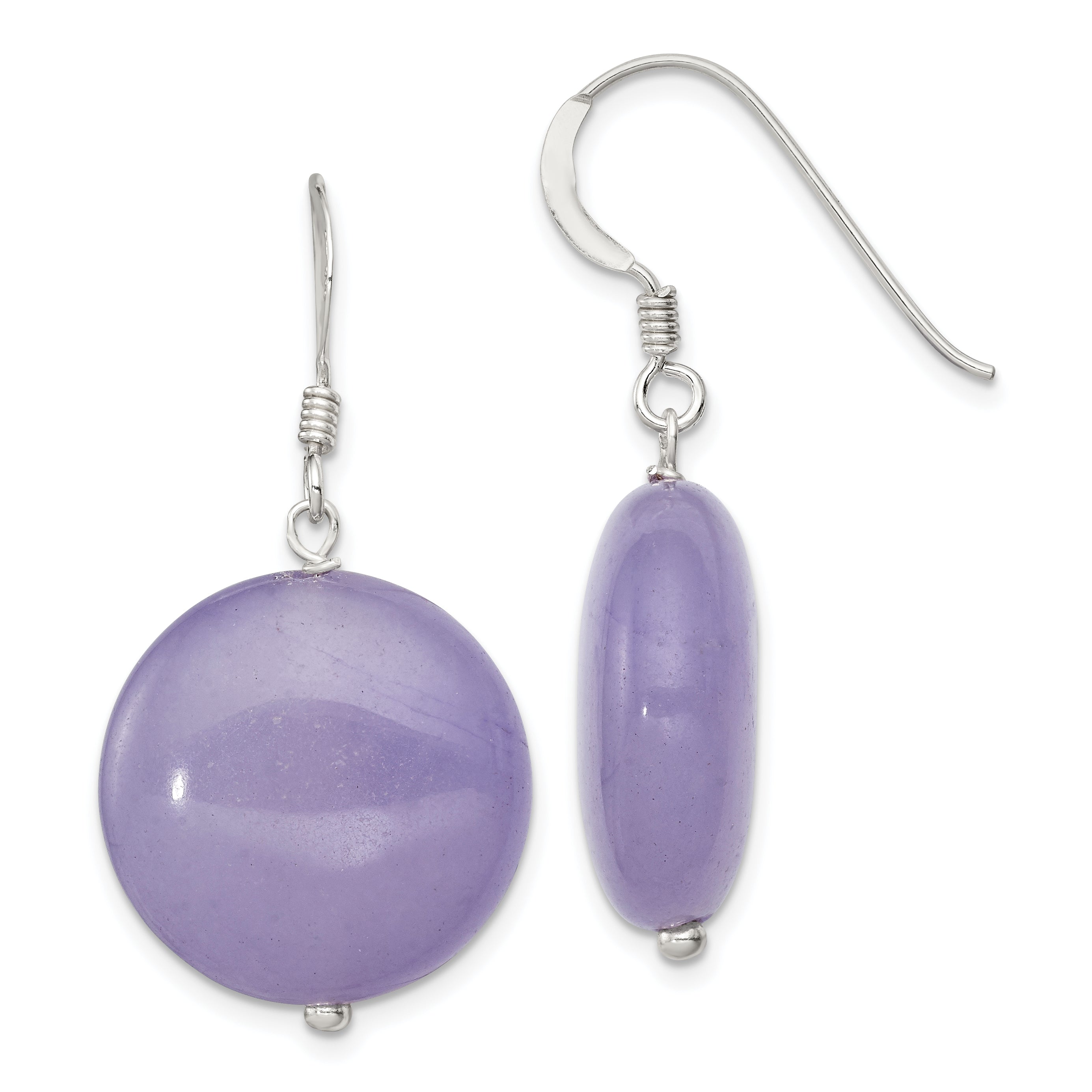Sterling Silver Polished Lavender Jade Circle Dangle Earrings Main image