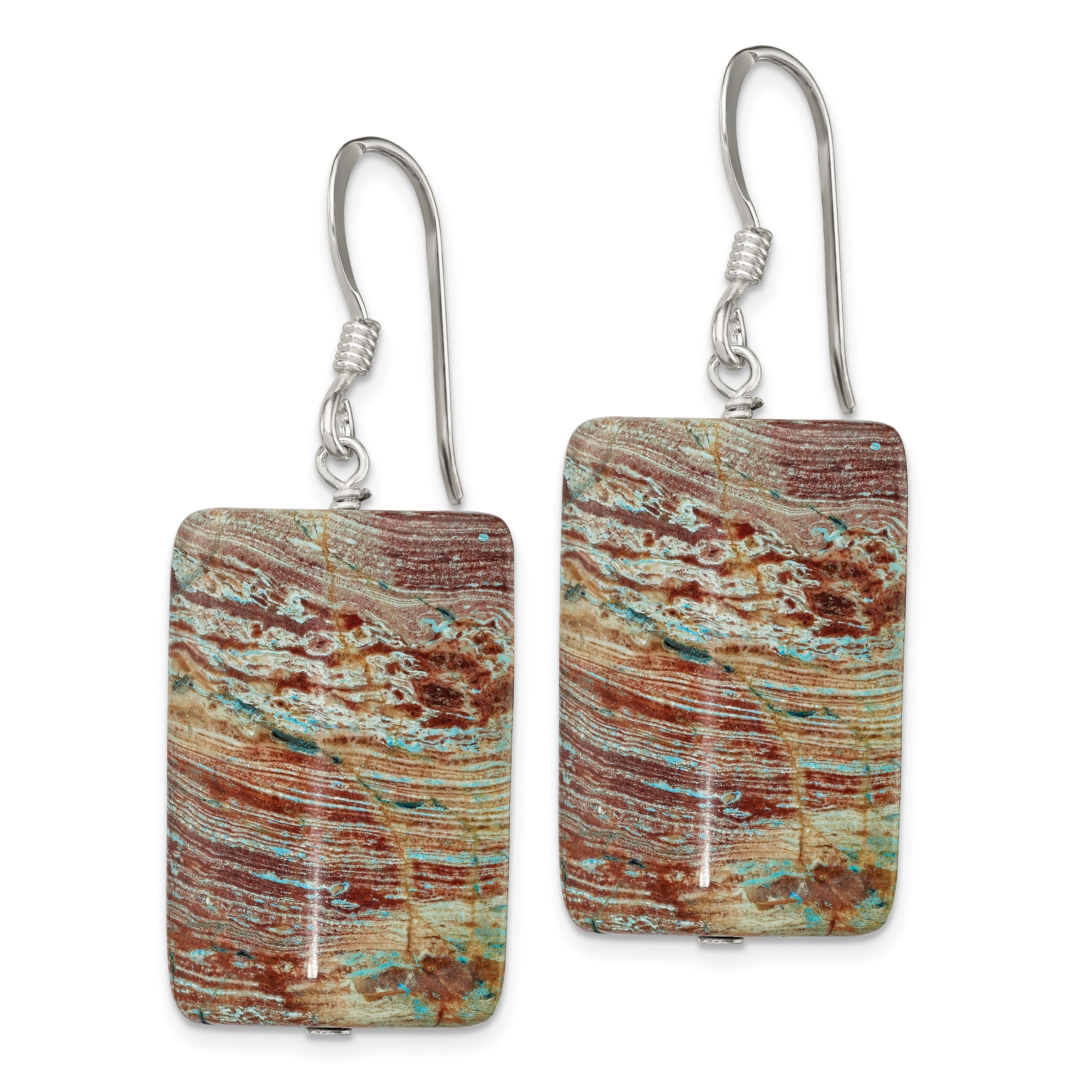 Sterling Silver Polished Rectangular Jasper Dangle Earrings