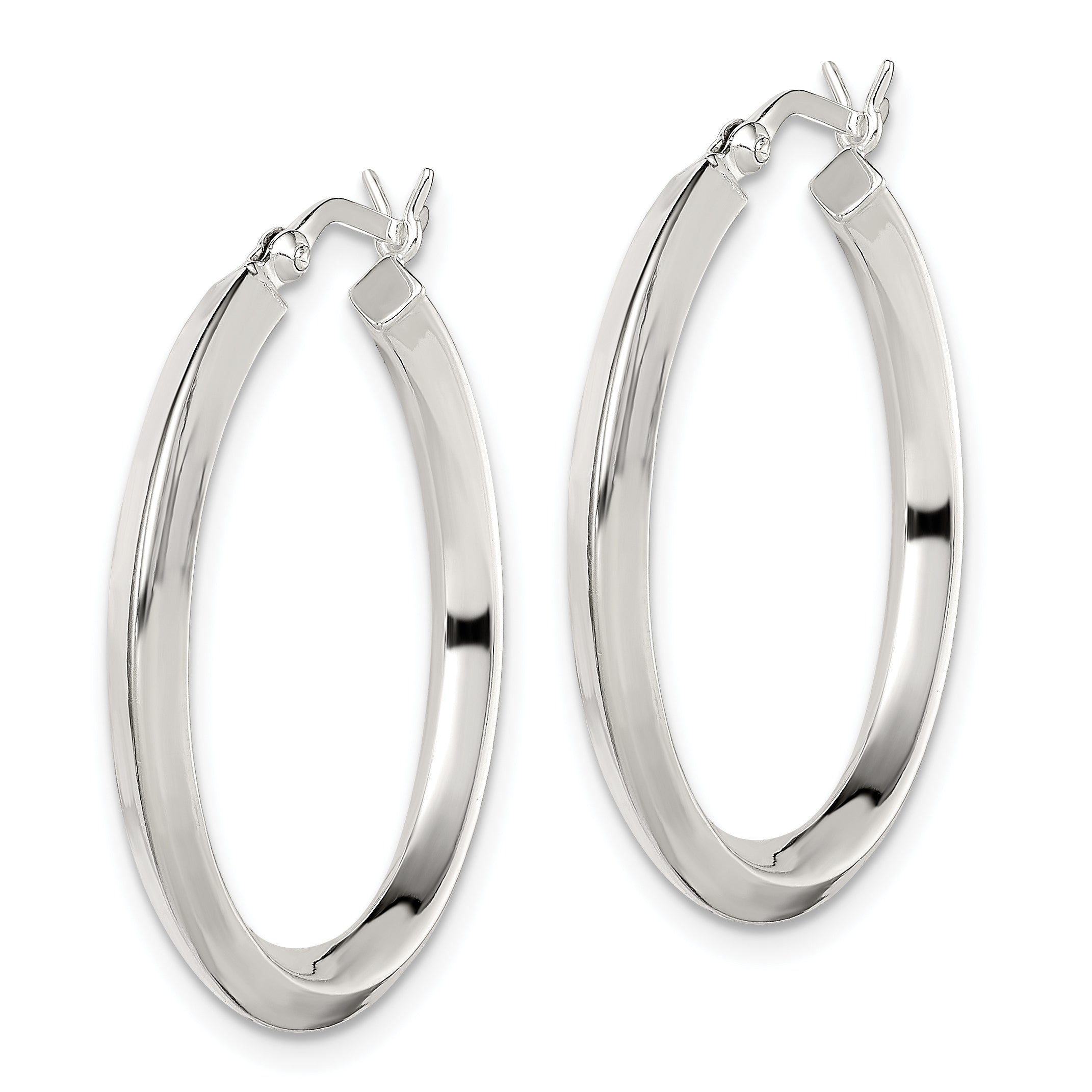 Sterling Silver Polished 3x30mm Knife Edge Round Hoop Earrings Secondary image
