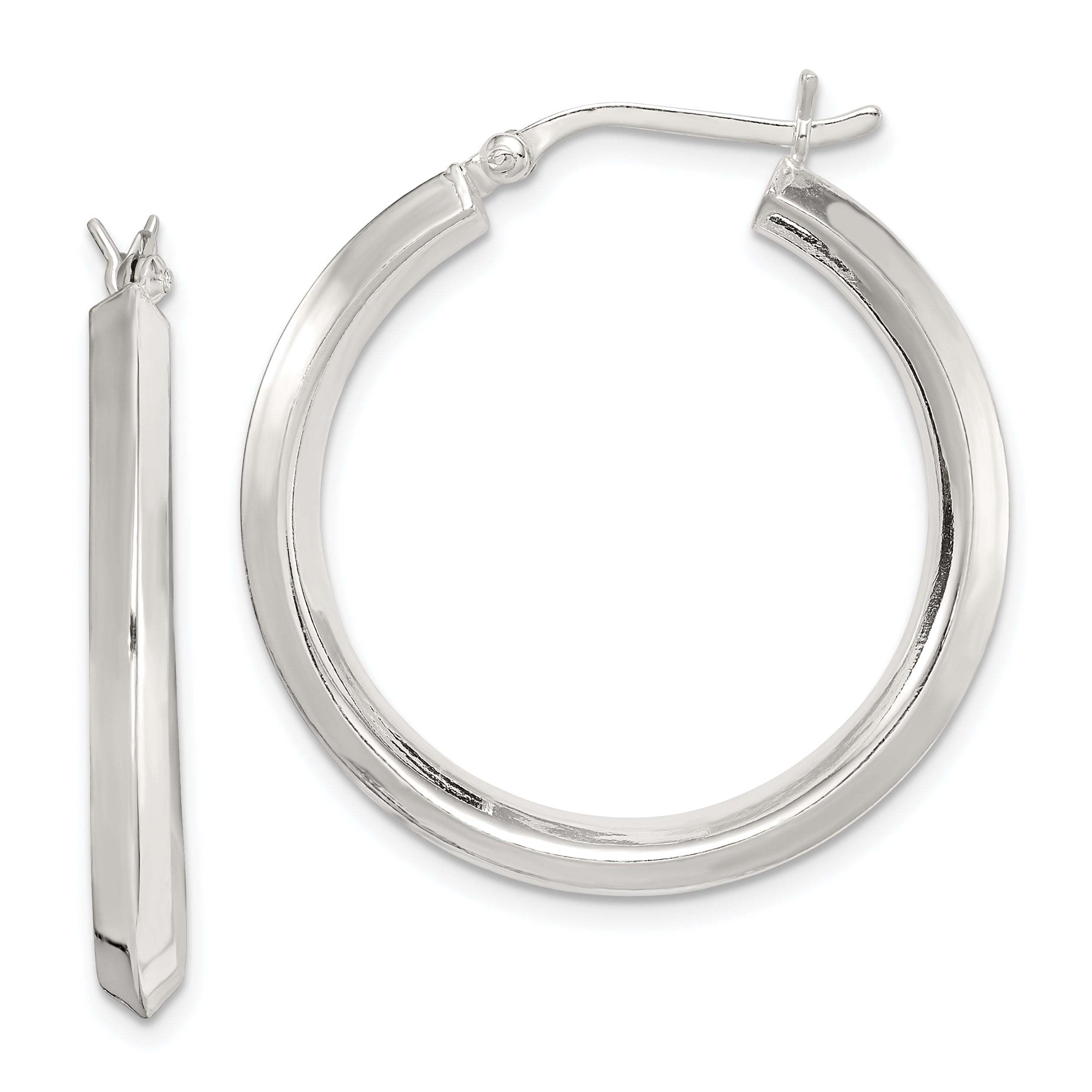 Sterling Silver Polished 3x30mm Knife Edge Round Hoop Earrings Main image