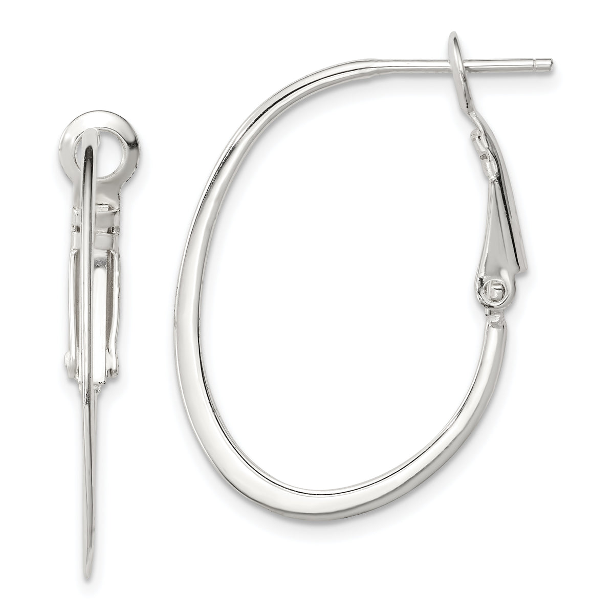 Sterling Silver Rhodium-plated 1.5mm Oval Omega Back Hoop Earrings