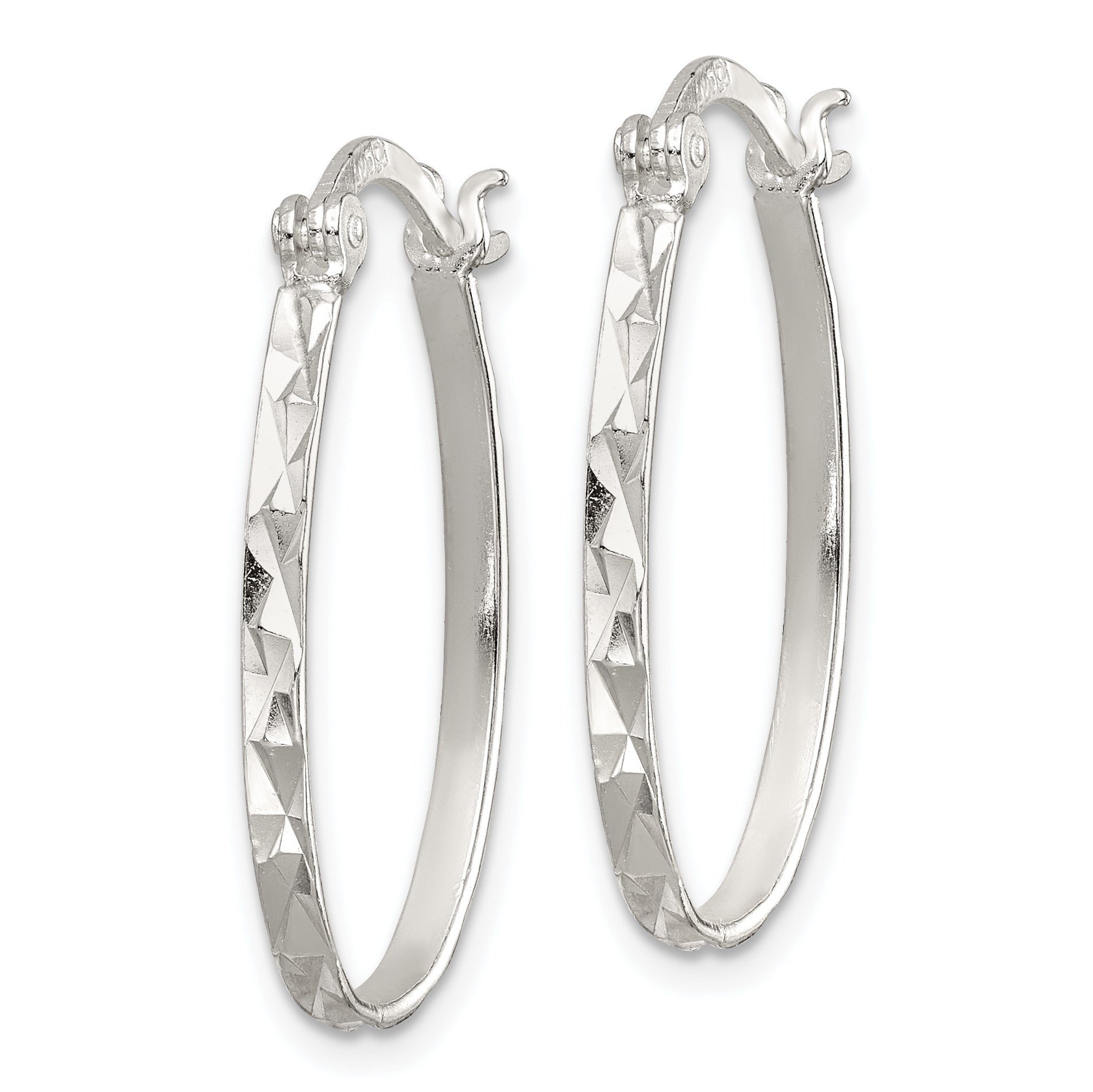 Sterling Silver Rhod-plated Polished/Textured 2mm Oval Hoop Earrings Secondary image