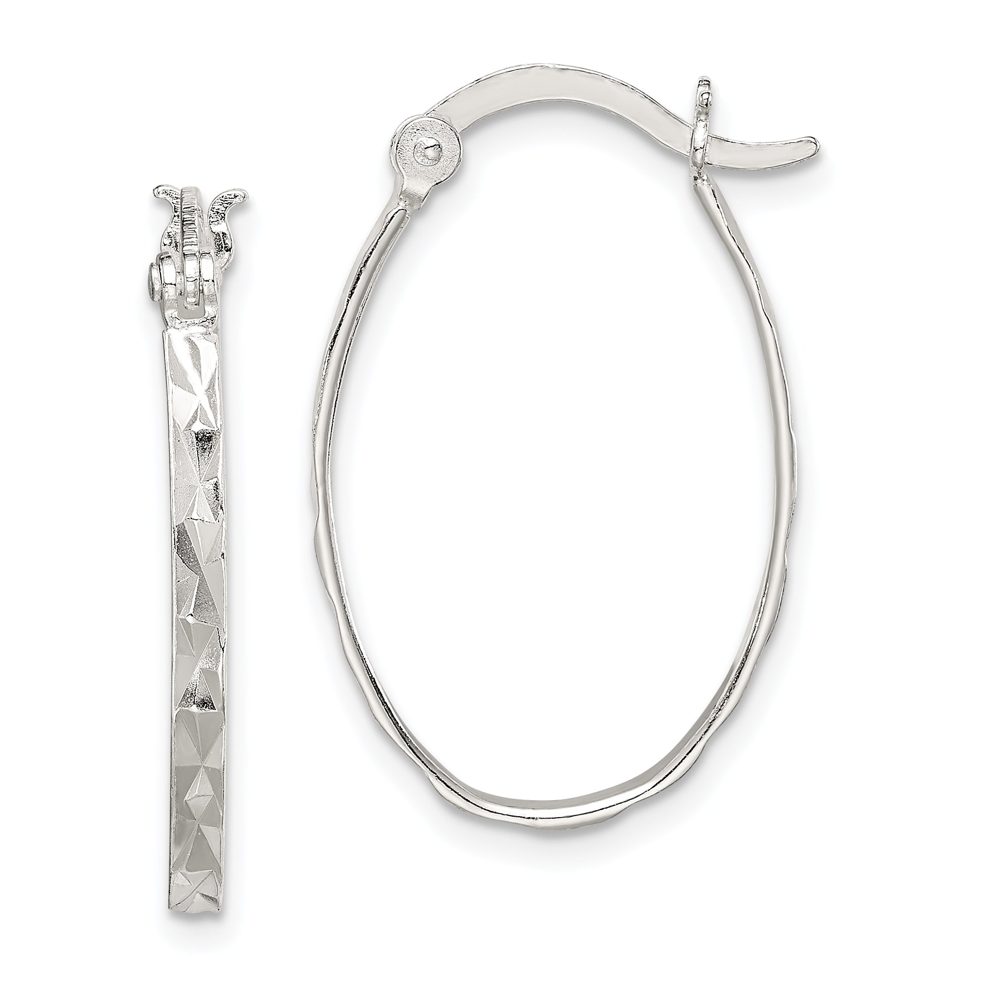 Sterling Silver Rhod-plated Polished/Textured 2mm Oval Hoop Earrings Main image