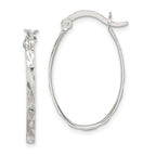 Sterling Silver Rhod-plated Polished/Textured 2mm Oval Hoop Earrings