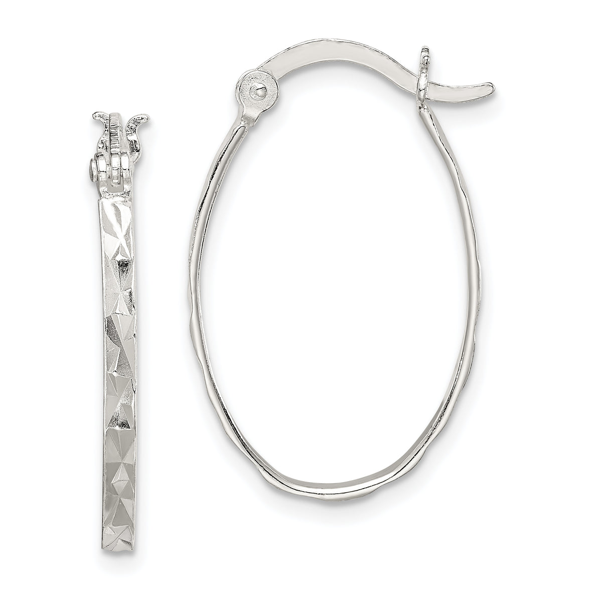 Sterling Silver Rhod-plated Polished/Textured 2mm Oval Hoop Earrings
