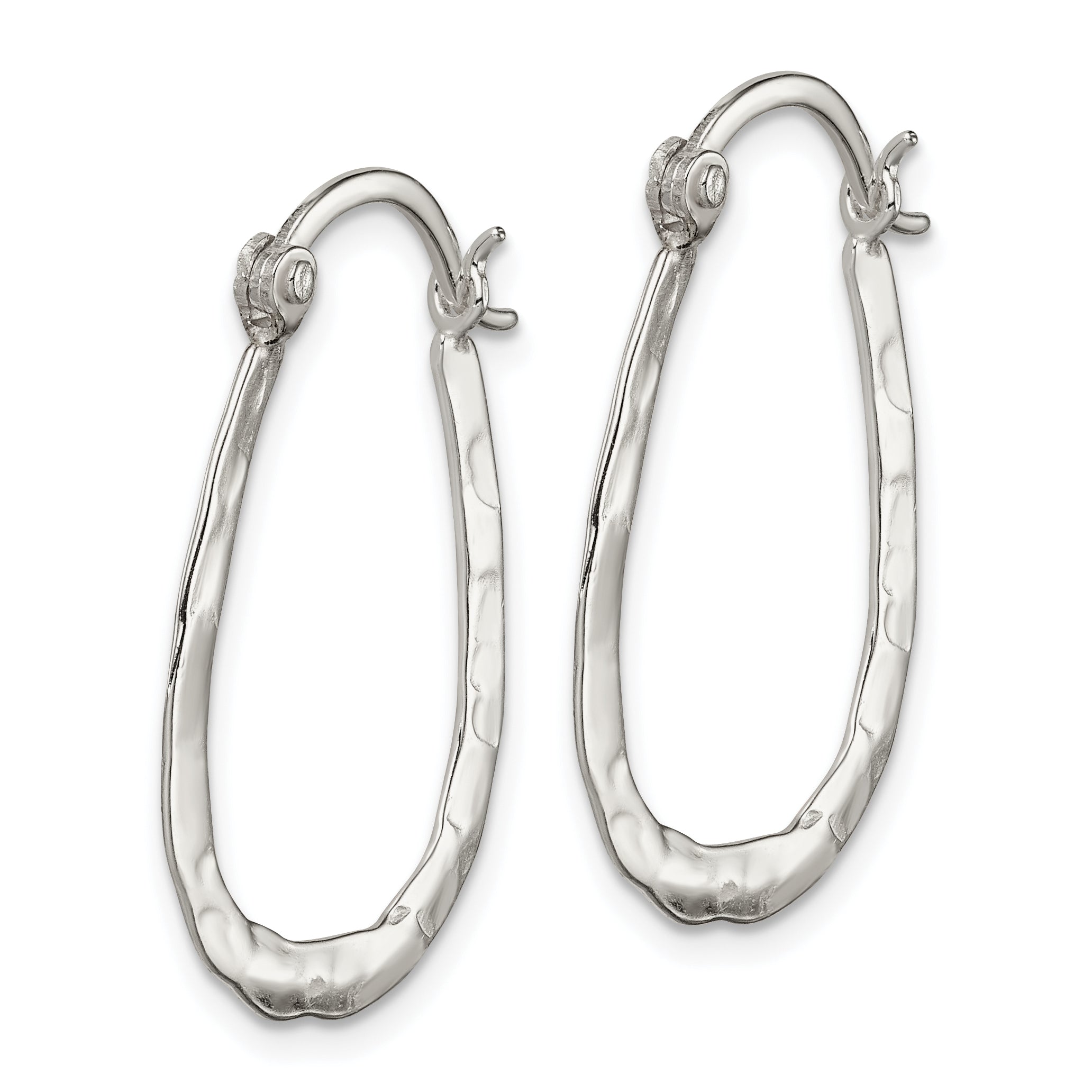 Sterling Silver Polished & Hammered Oval Hoop Earrings Secondary image