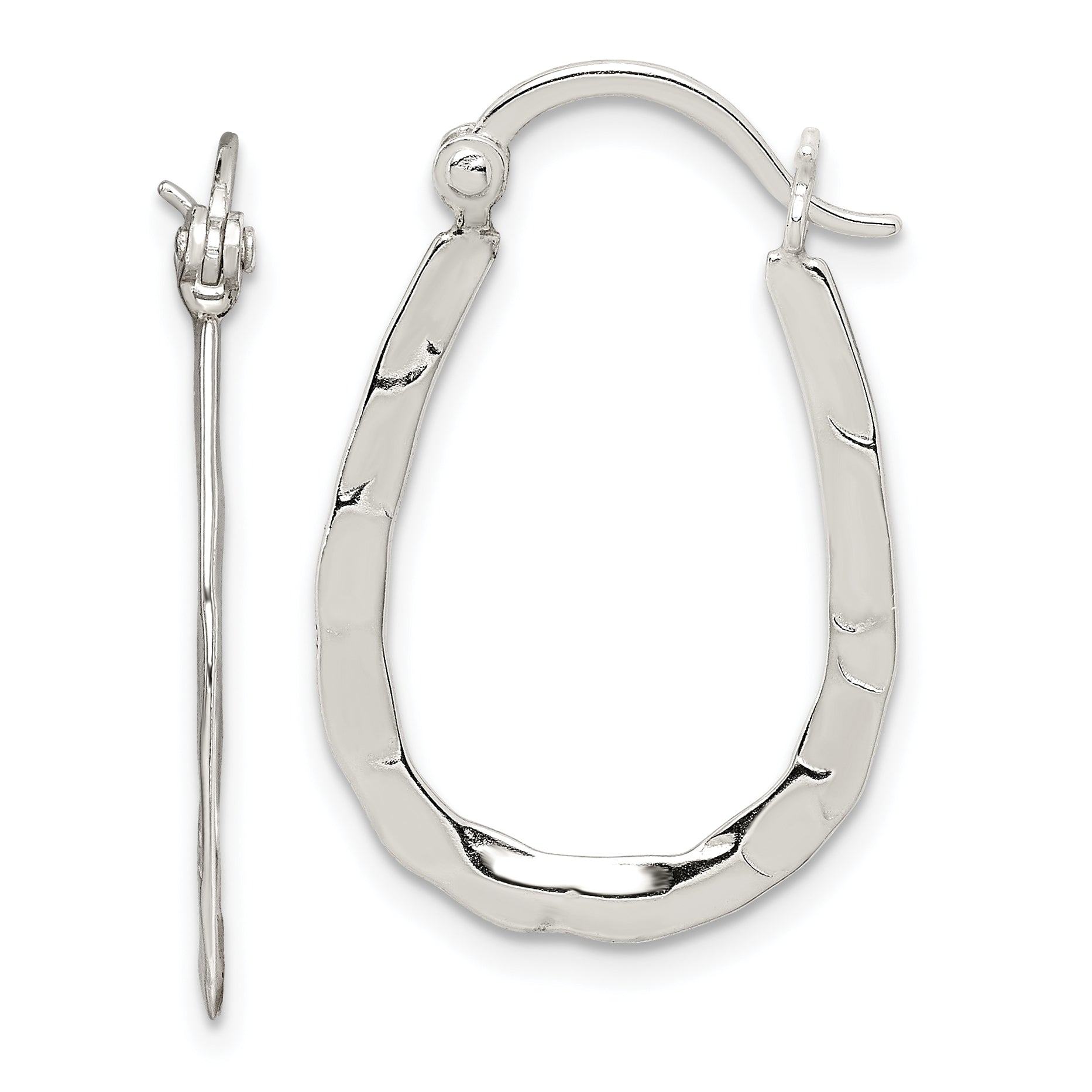 Sterling Silver Polished & Hammered Oval Hoop Earrings