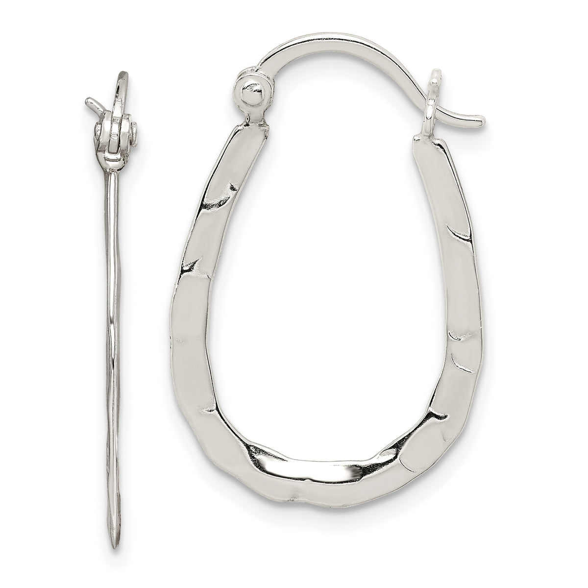 Sterling Silver Polished & Hammered Oval Hoop Earrings
