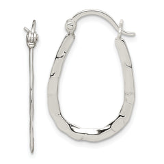 Sterling Silver Polished & Hammered Oval Hoop Earrings