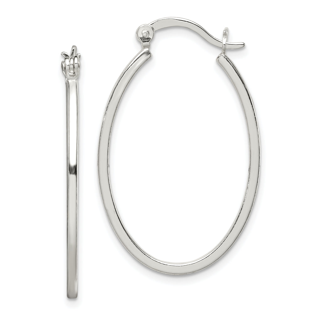 Sterling Silver Polished 1.5mm Square Tube Oval Hoop Earrings