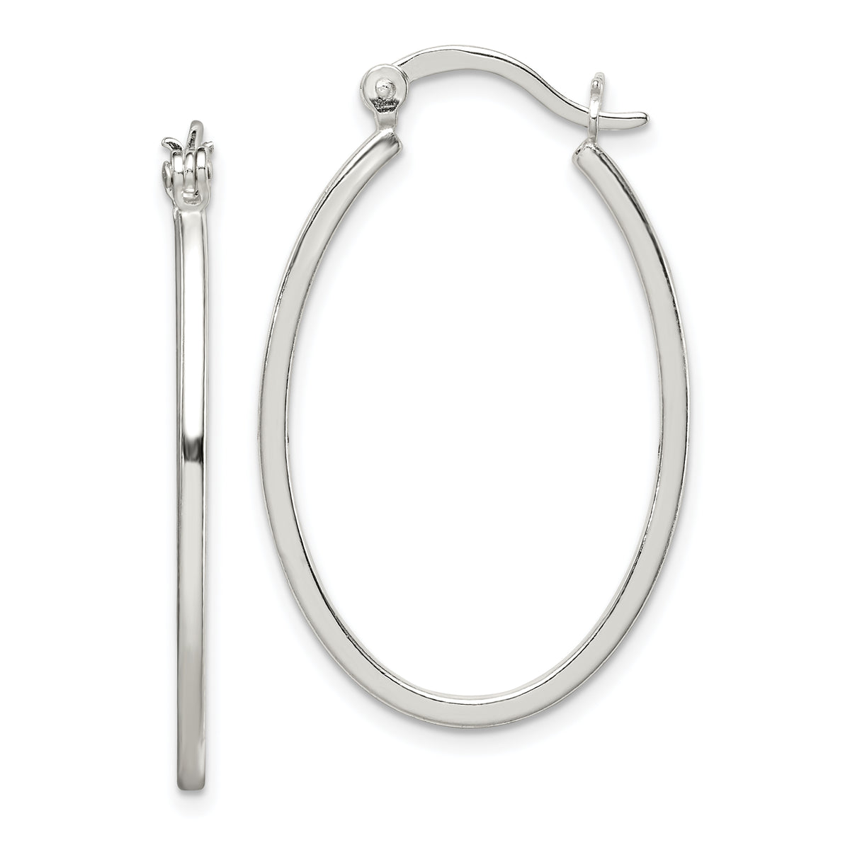 Sterling Silver Polished 1.5mm Square Tube Oval Hoop Earrings
