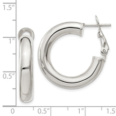 Sterling Silver 5x25mm Omega Back Hoop Earrings