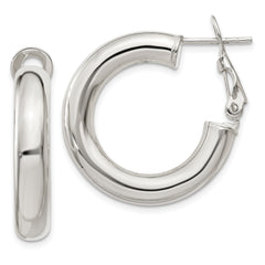 Sterling Silver 5x25mm Omega Back Hoop Earrings