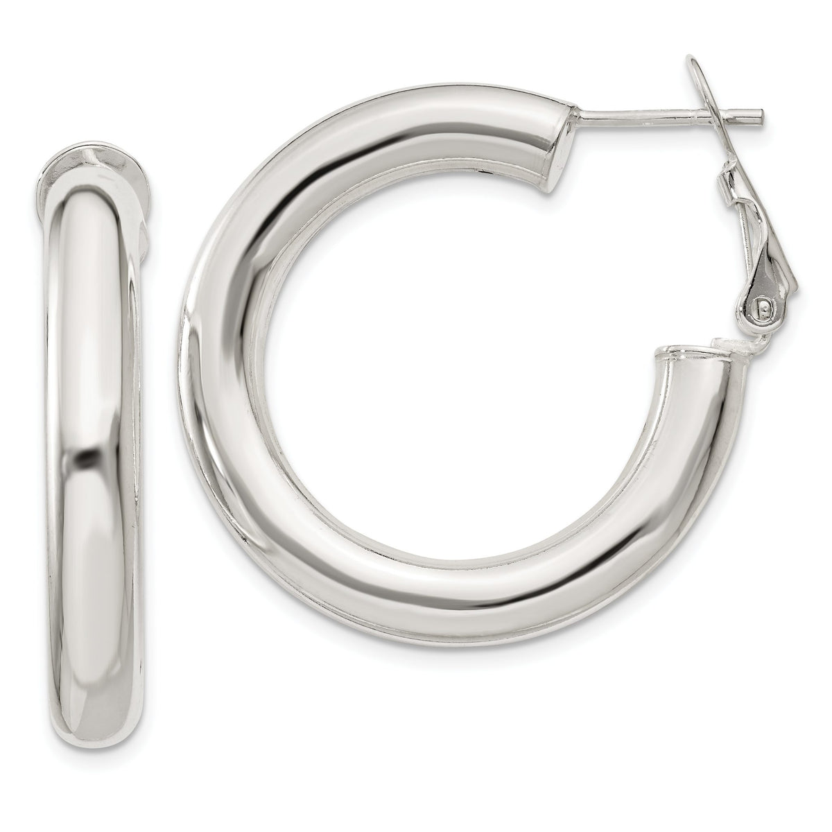 Omega Back Hoop Earrings in Sterling Silver, 5x30mm - Sophia Jewelers Main image