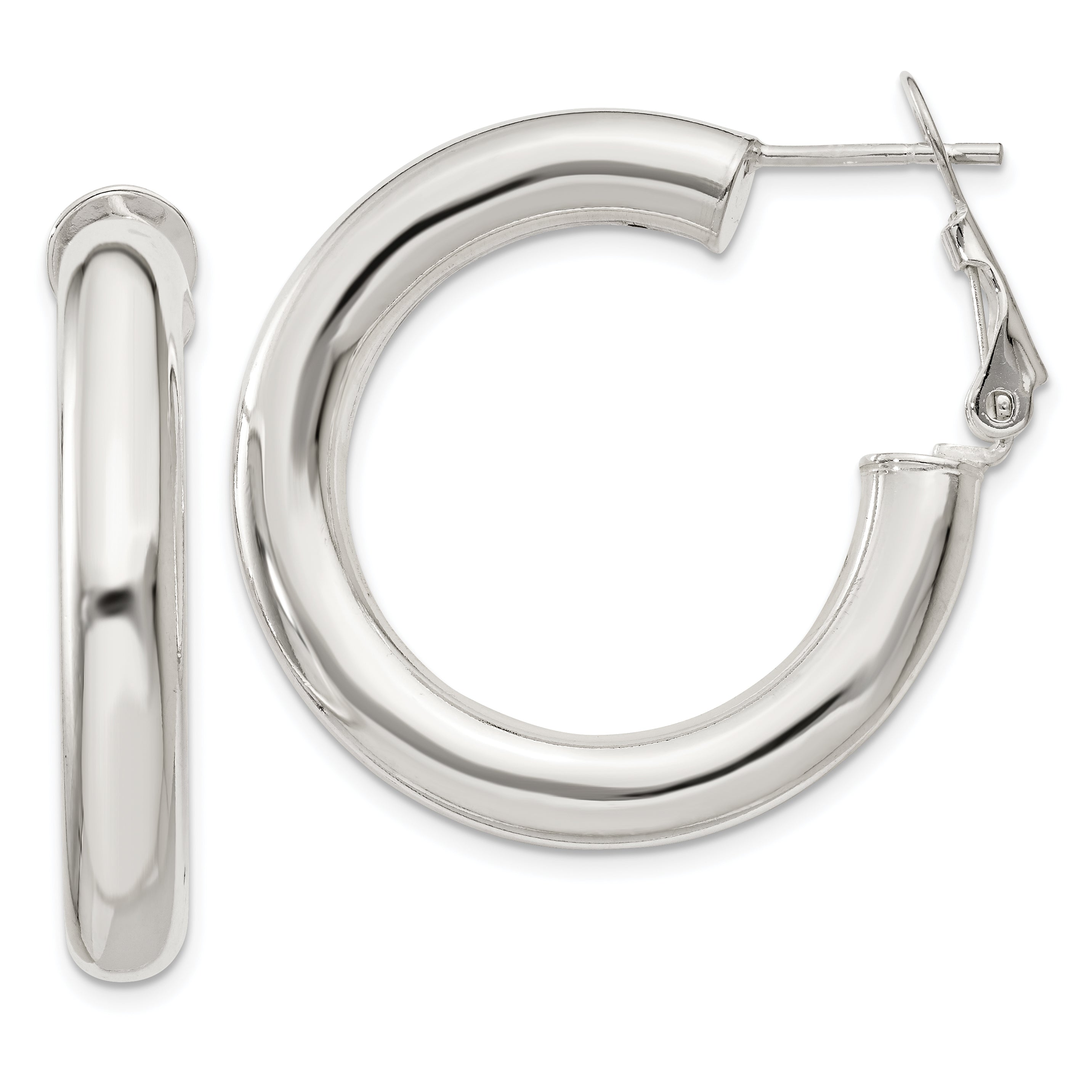 Sterling Silver 5x30mm Omega Back Hoop Earrings Main image
