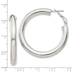 Sterling Silver 5x40mm Omega Back Hoop Earrings