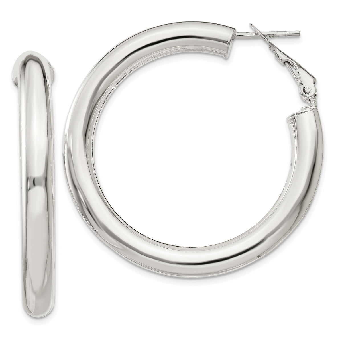 Sterling Silver 5x40mm Omega Back Hoop Earrings