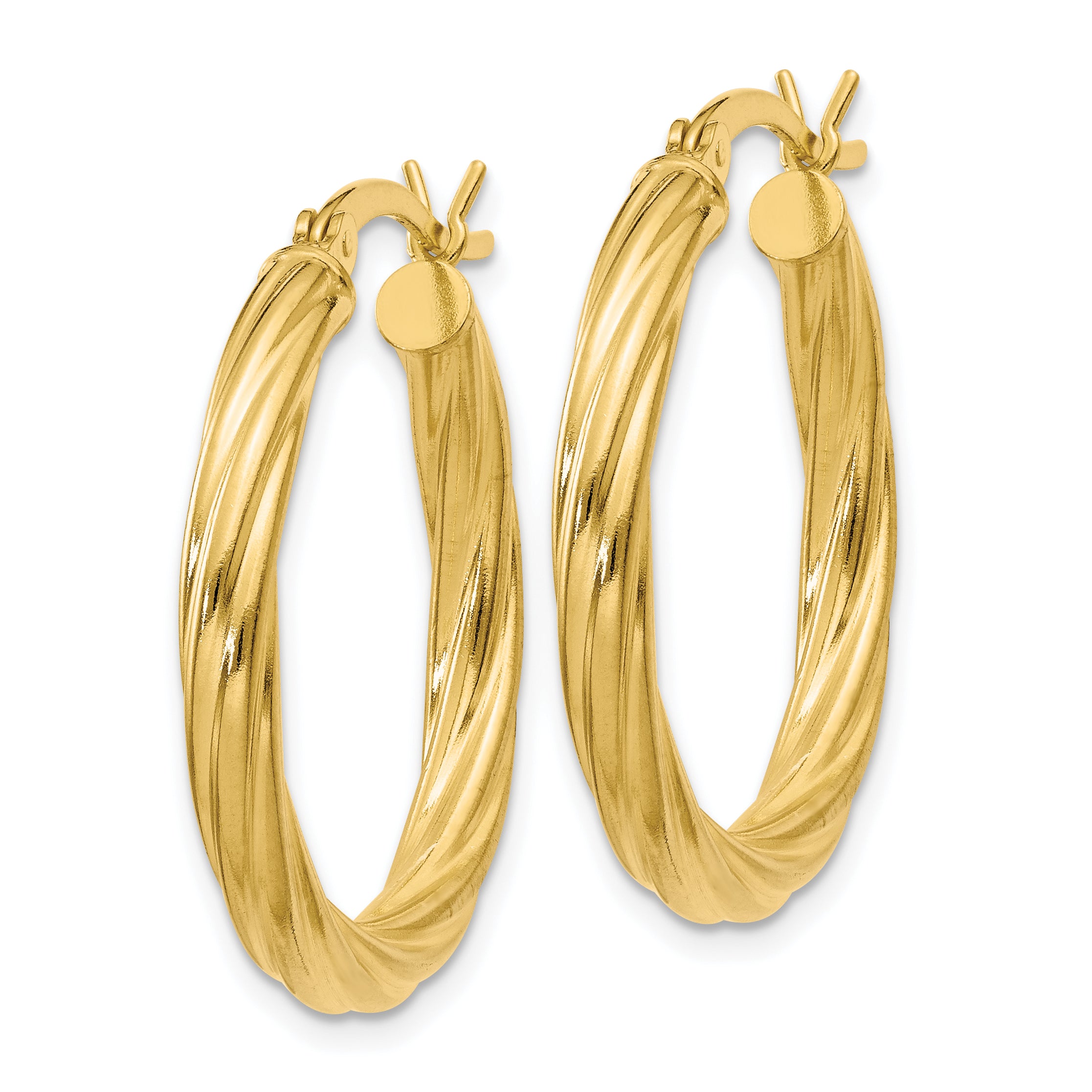 Sterling Silver Gold Flash Plated Twisted 3.5x25mm Hoop Earrings Secondary image