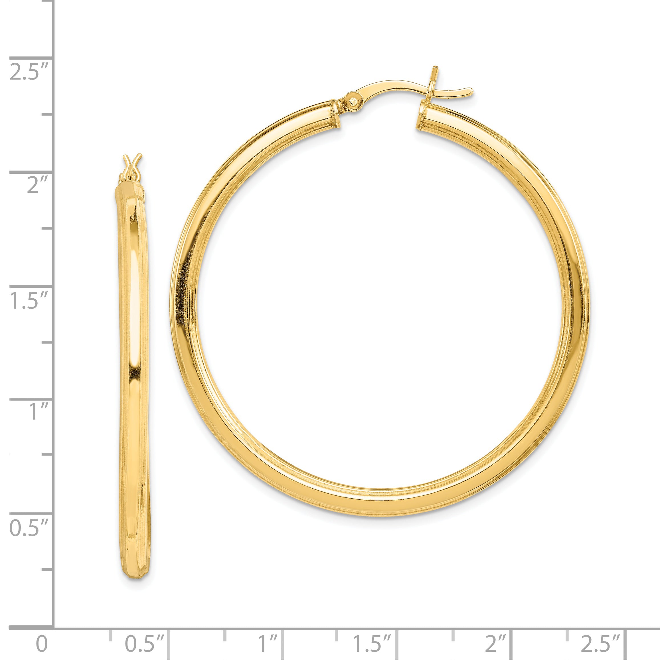Sterling Silver Gold Flash Plated 3x45mm Grooved Hoop Earrings