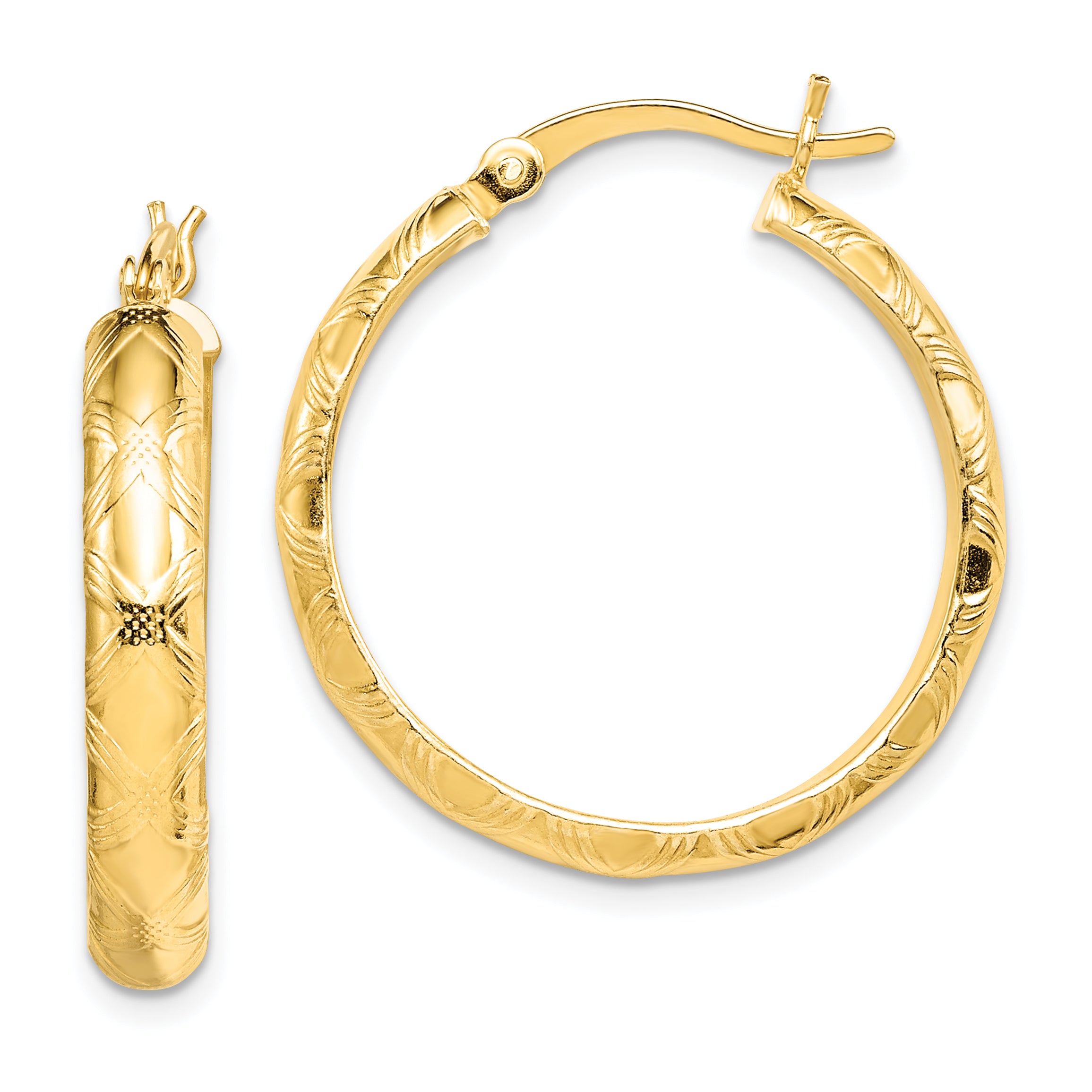 Sterling Silver Gold Flash Plated Patterned 4x25mm Hoop Earrings Main image