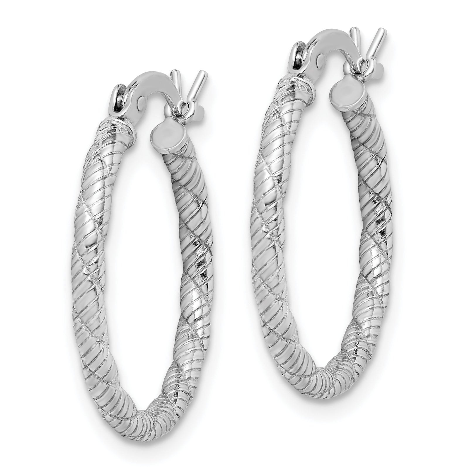 Sterling Silver Rhodium-plated Patterned Twist 2x20mm Hoop Earrings Secondary image