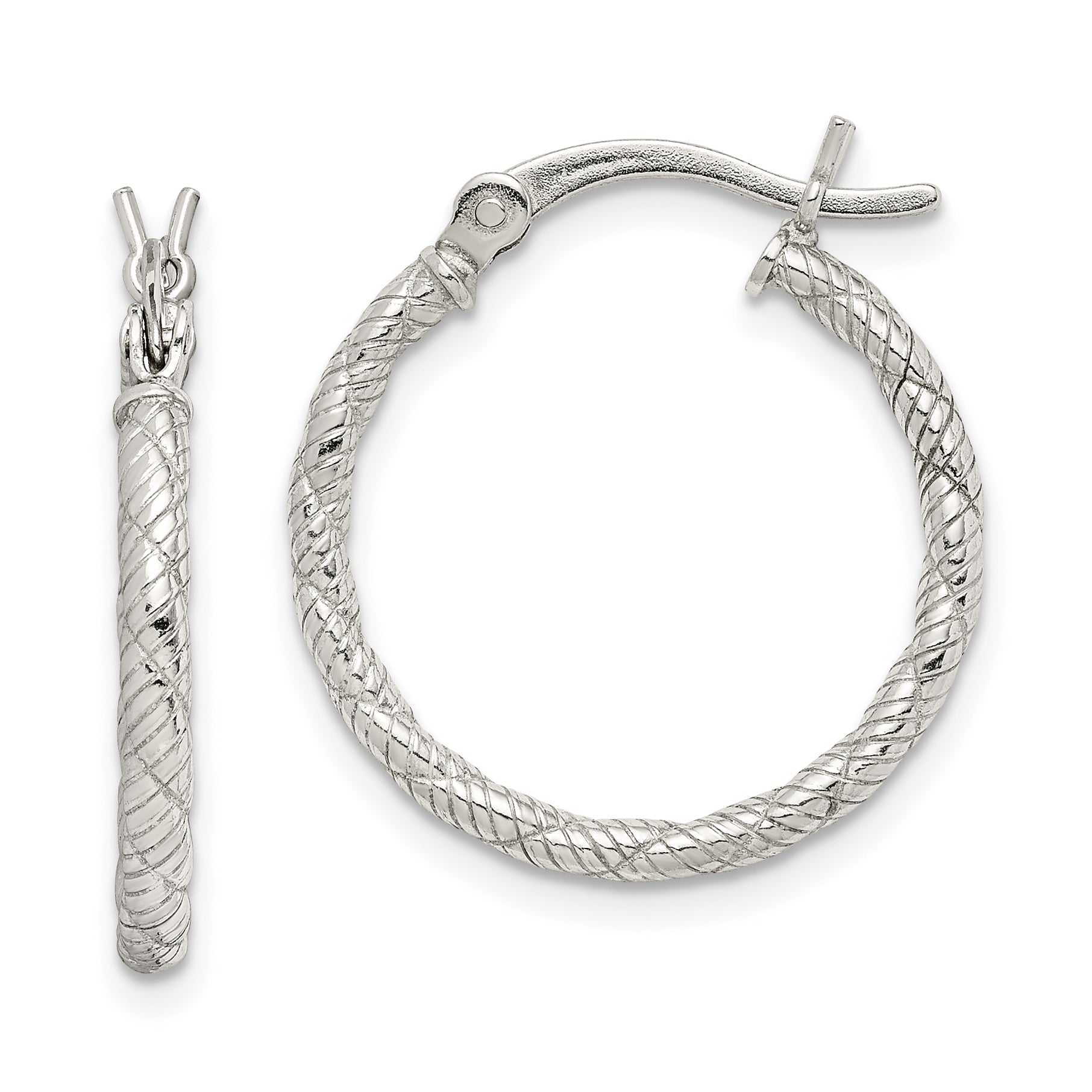 Sterling Silver Rhodium-plated Patterned Twist 2x20mm Hoop Earrings Main image