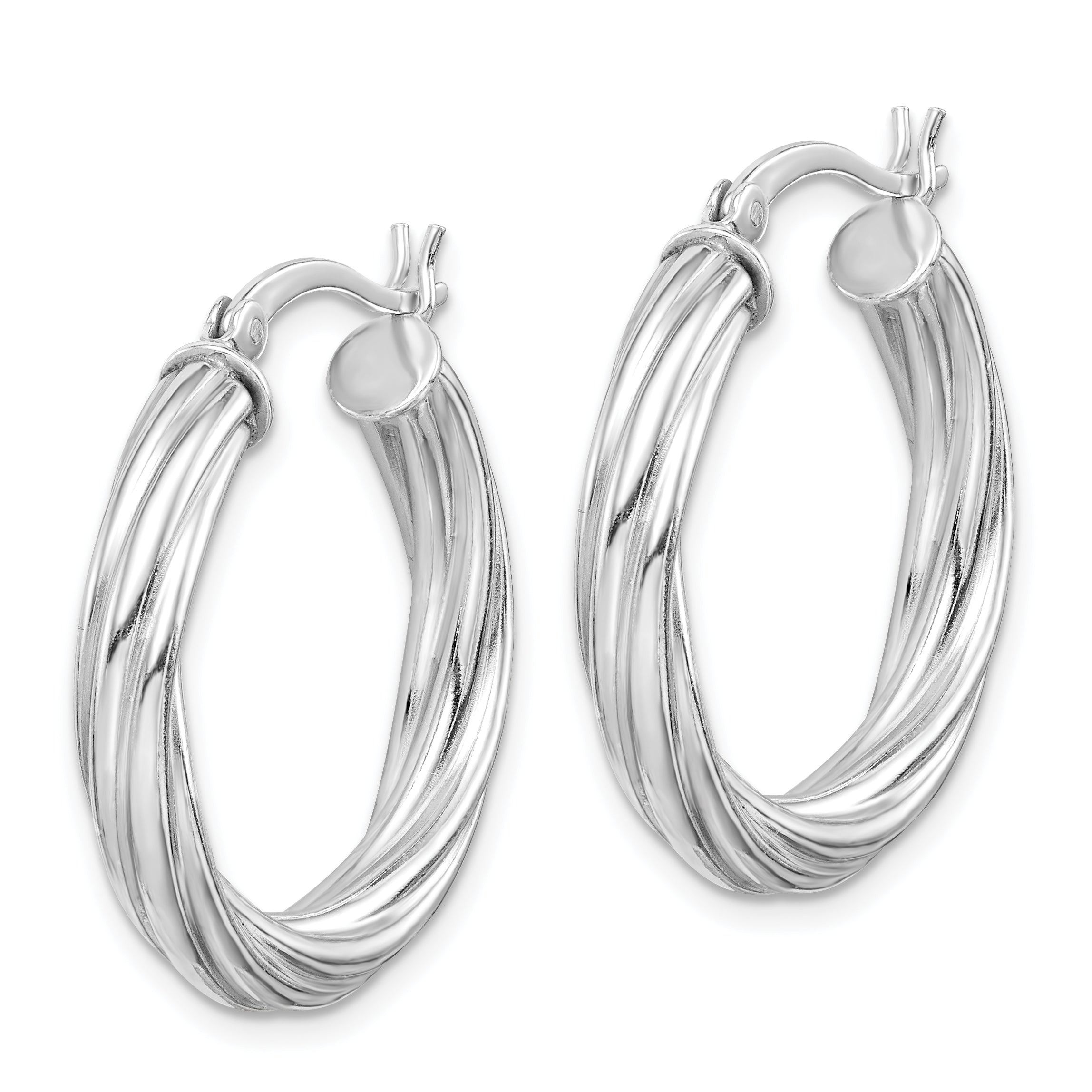 Sterling Silver Rhodium-plated Twisted 4x25mm Hoop Earrings Secondary image