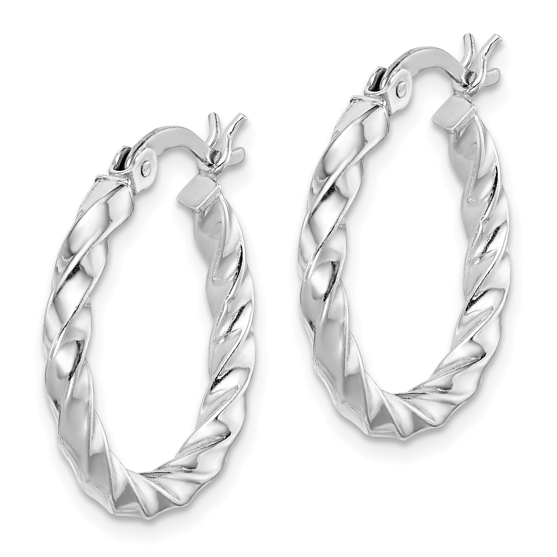 Sterling Silver Rhodium-plated Twisted 3x20mm Hoop Earrings Secondary image