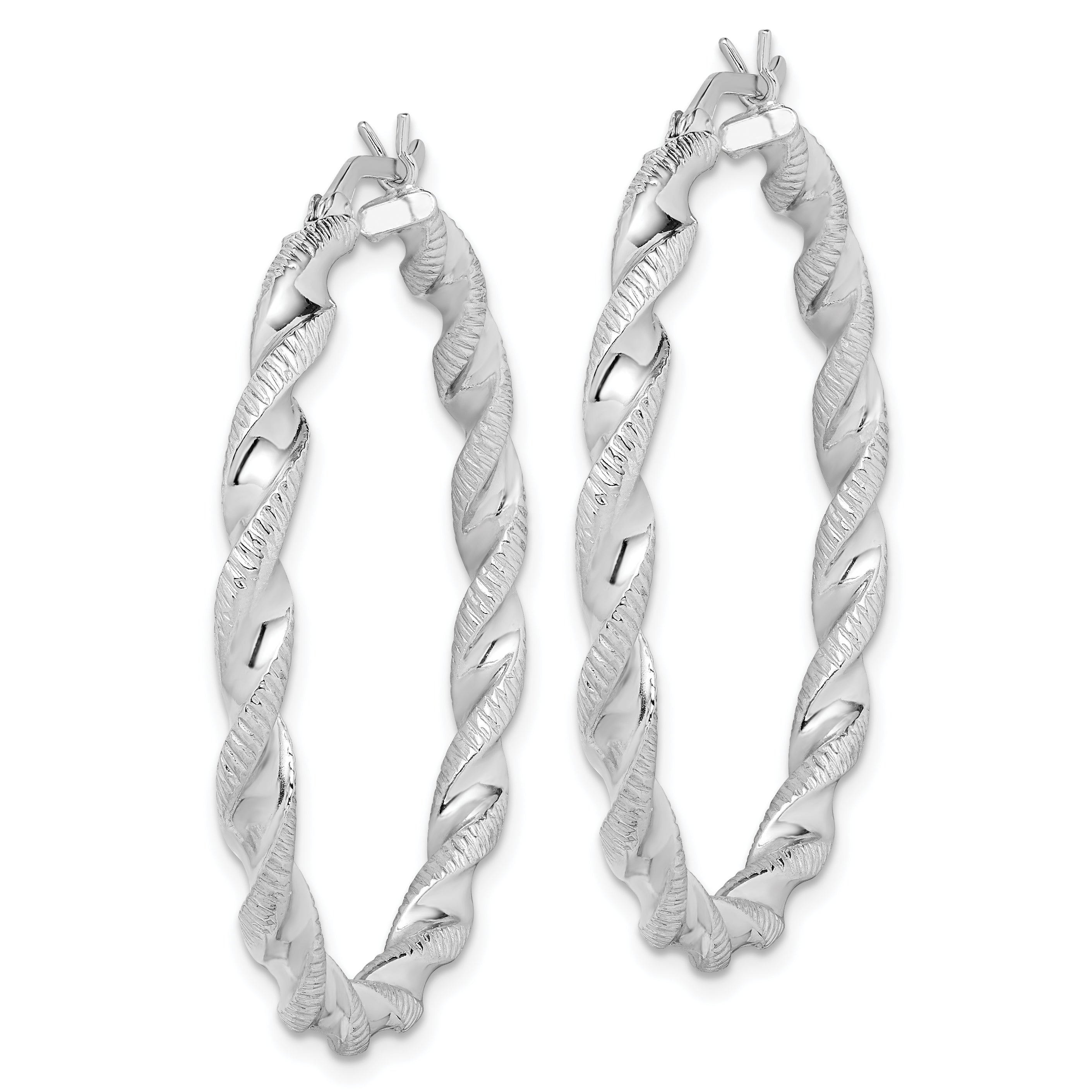 Sterling Silver Rhodium Plated Twisted 3.5x40mm Hoop Earrings Secondary image
