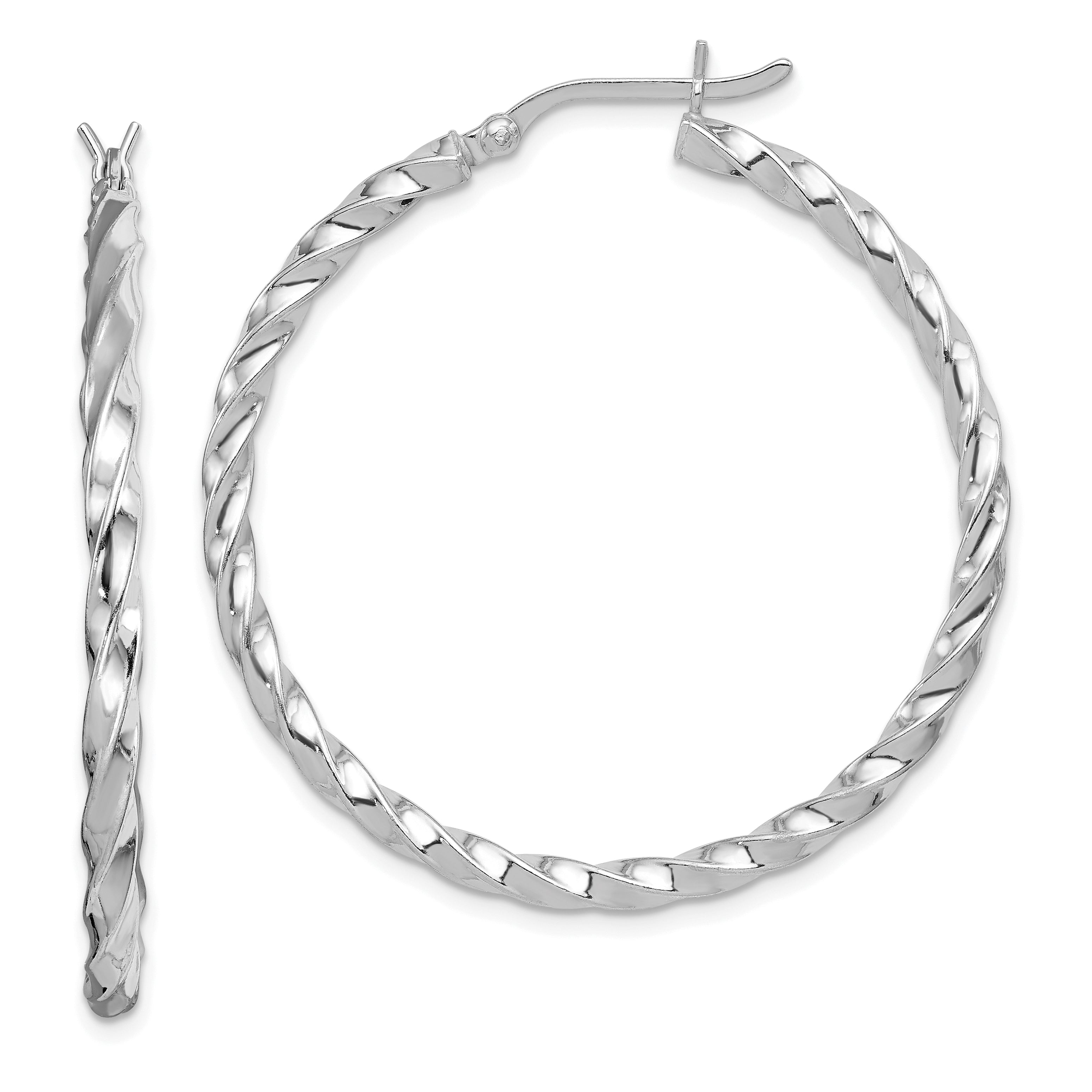 Sterling Silver Rhodium-plated Twisted 3x40mm Hoop Earrings Main image