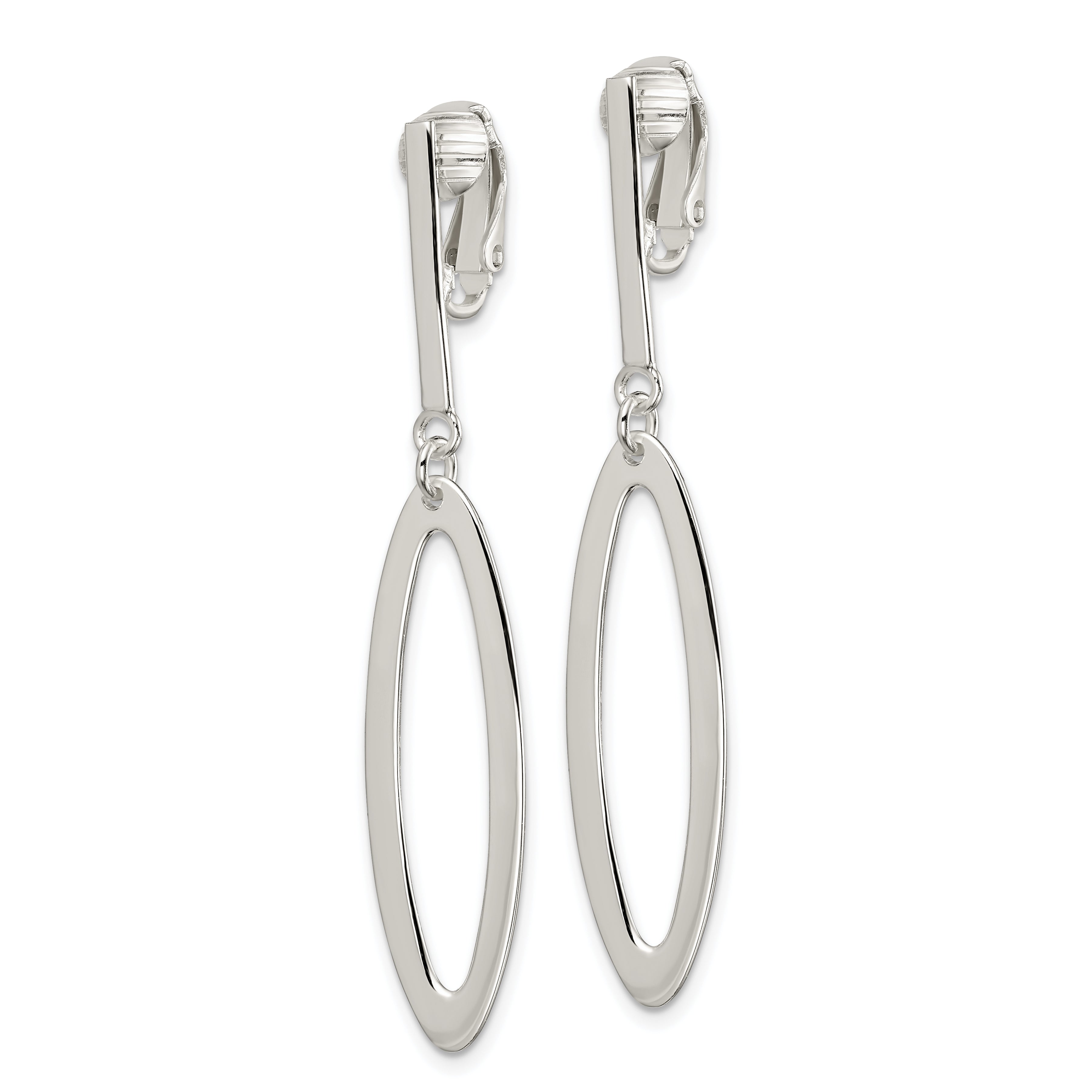 Sterling Silver Polished Non-Pierced Elongated Oval Dangle Earrings