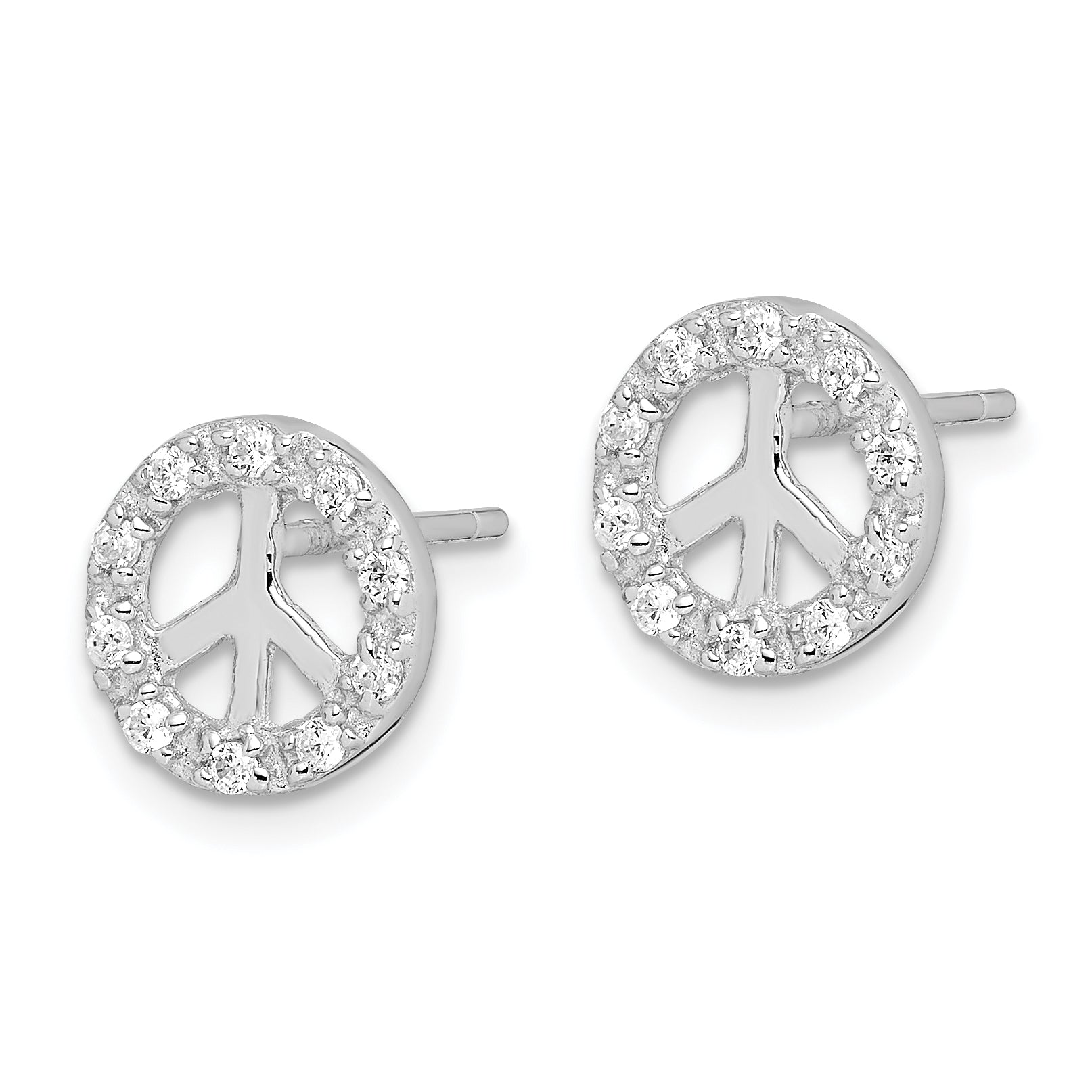 Sterling Silver Rhodium-plated Small CZ Peace Symbol Post Earrings Secondary image