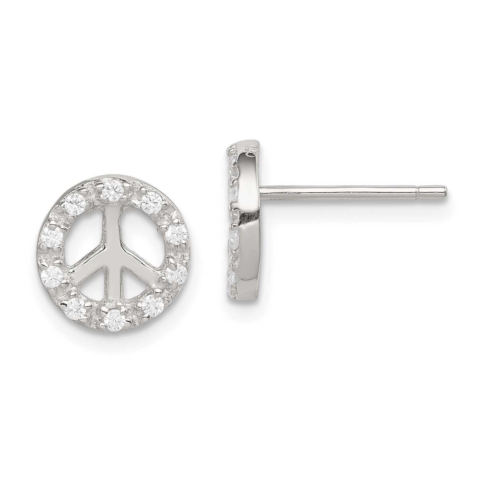 Sterling Silver Rhodium-plated Small CZ Peace Symbol Post Earrings Main image