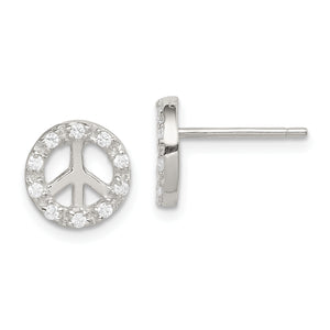 Small Cubic Zirconia Peace Symbol Stud Earrings in Sterling Silver, 9mm - Sophia Jewelers