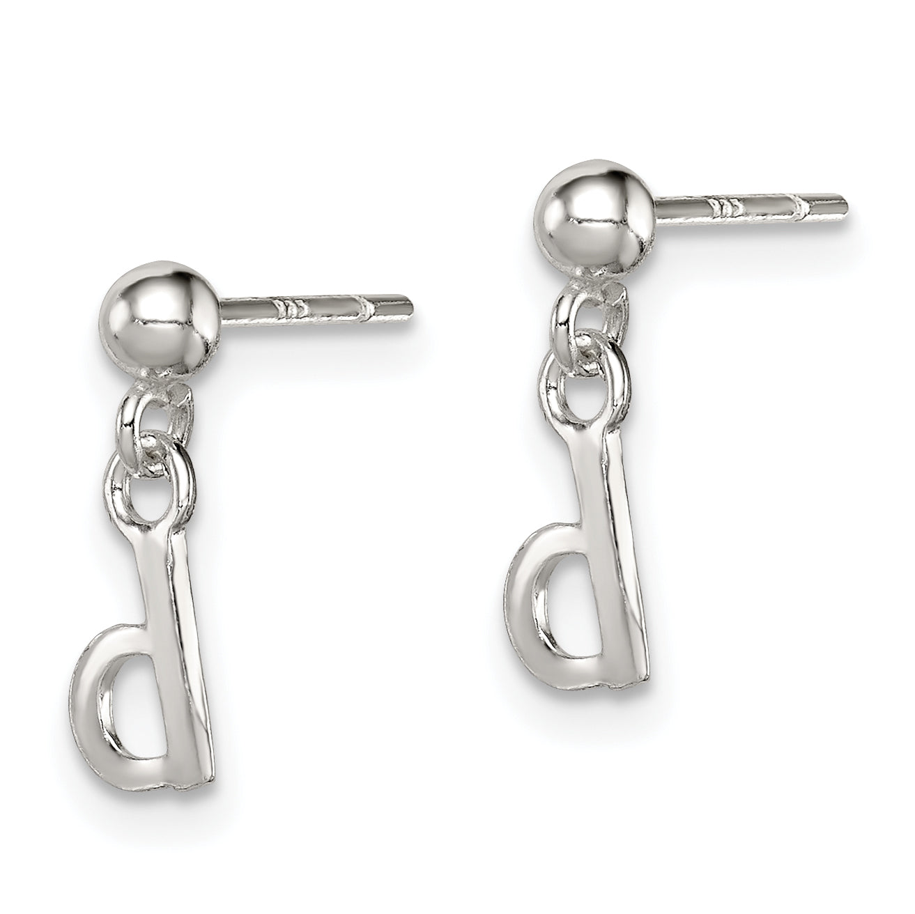 Sterling Silver Polished D Dangle Post Earrings Secondary image