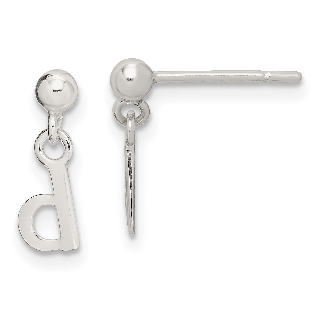 Sterling Silver Polished D Dangle Post Earrings