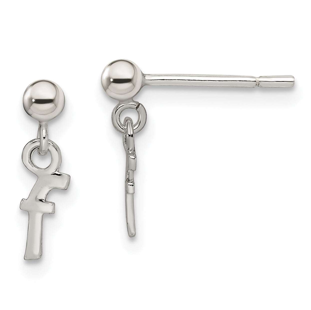 Sterling Silver Polished F Dangle Post Earrings