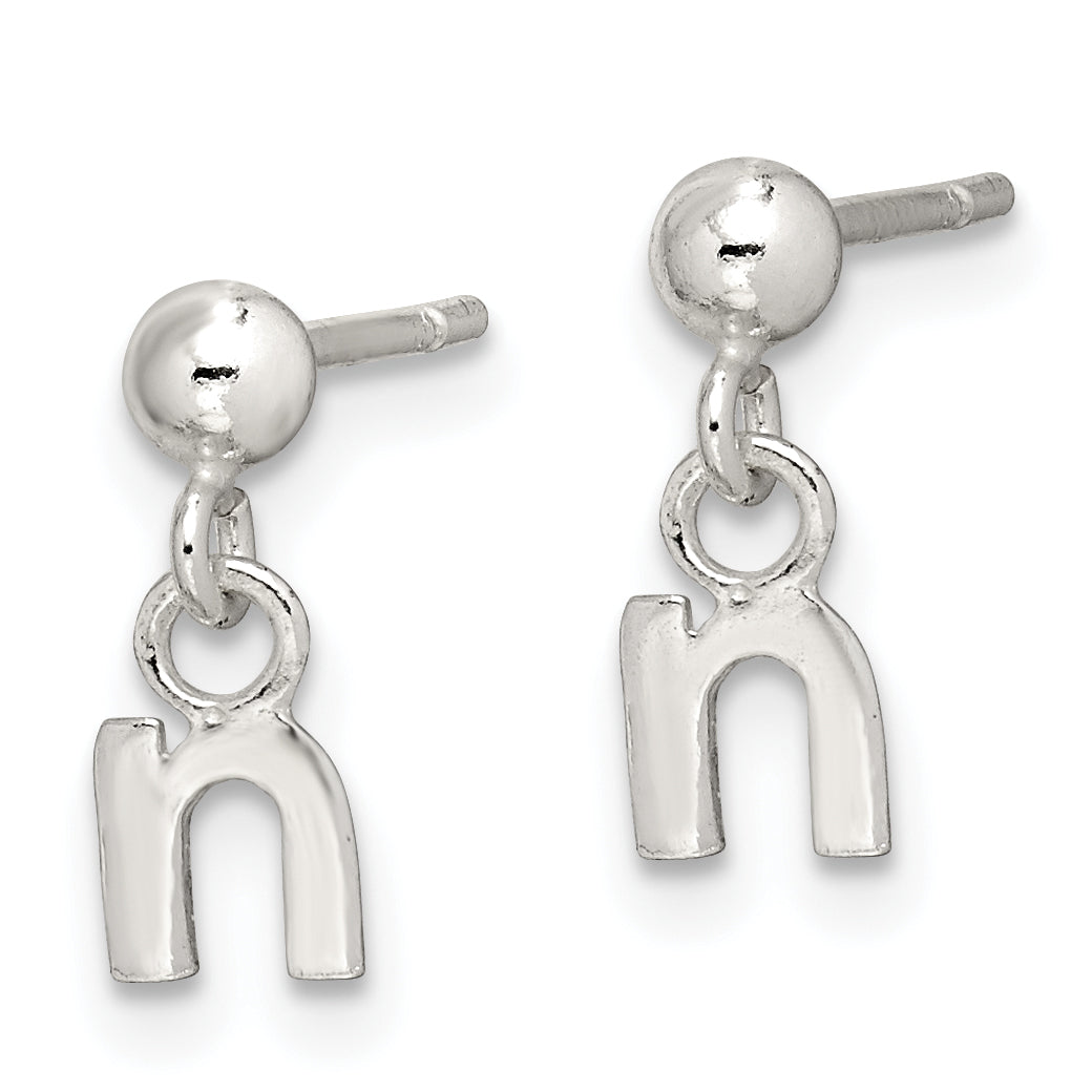 Sterling Silver Polished N Dangle Post Earrings Secondary image