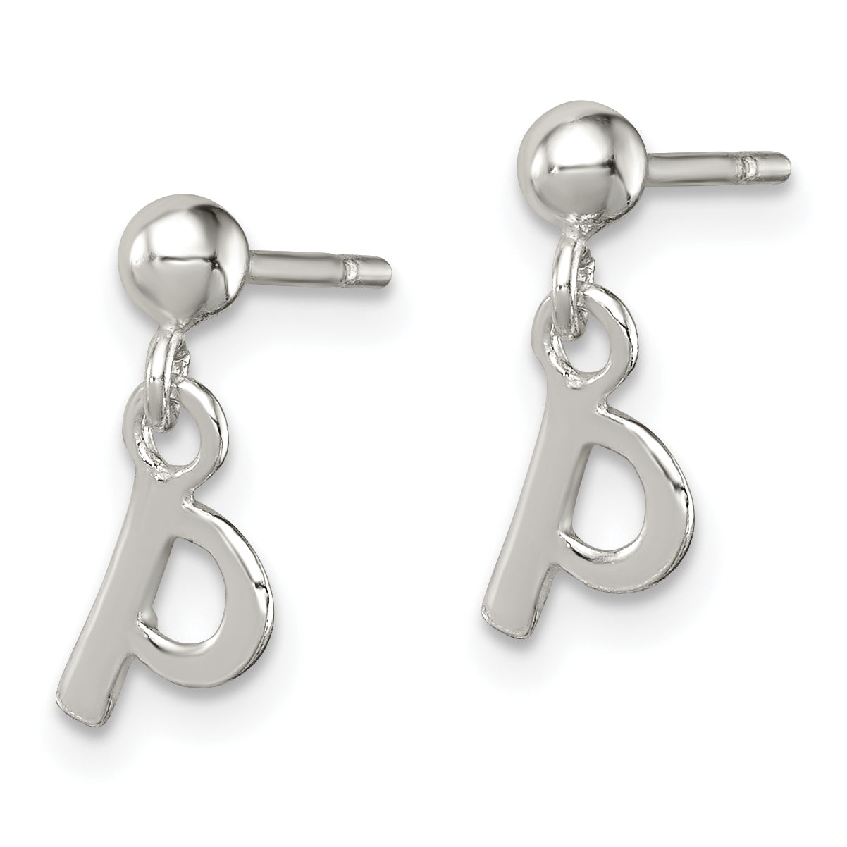 Sterling Silver Polished P Dangle Post Earrings Secondary image