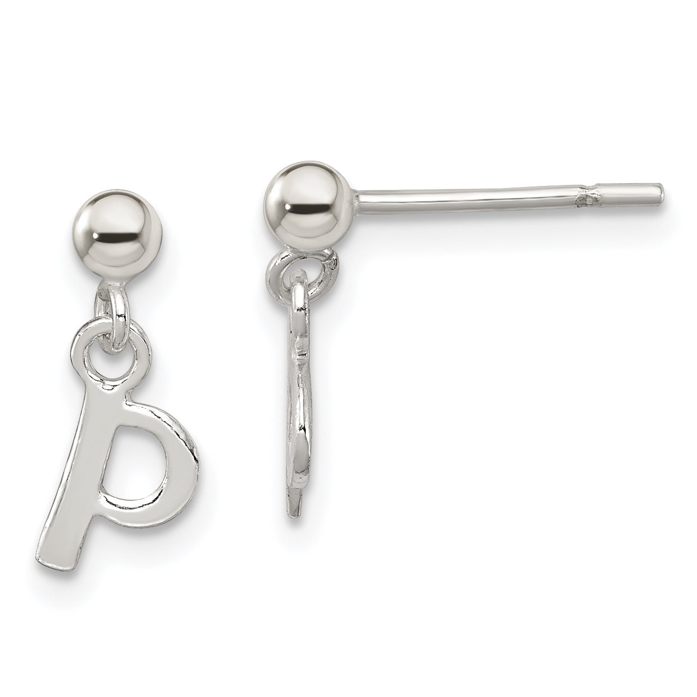 Sterling Silver Polished P Dangle Post Earrings Main image